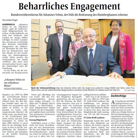 Bundesverdienstkreuz für Johannes Vehns